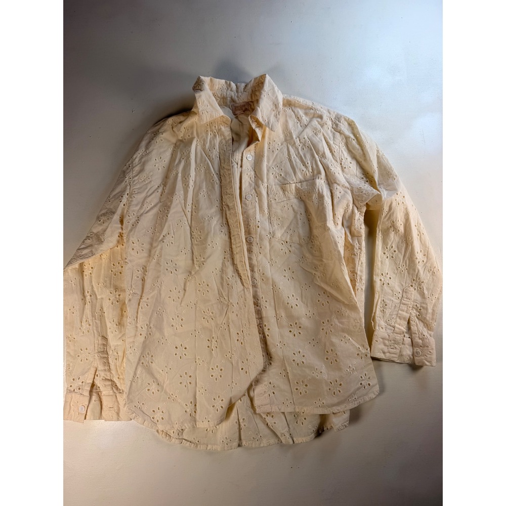 Sunshine Tienda Button Down Women Small Cream Boho Eyelet Floral Embroidery Top